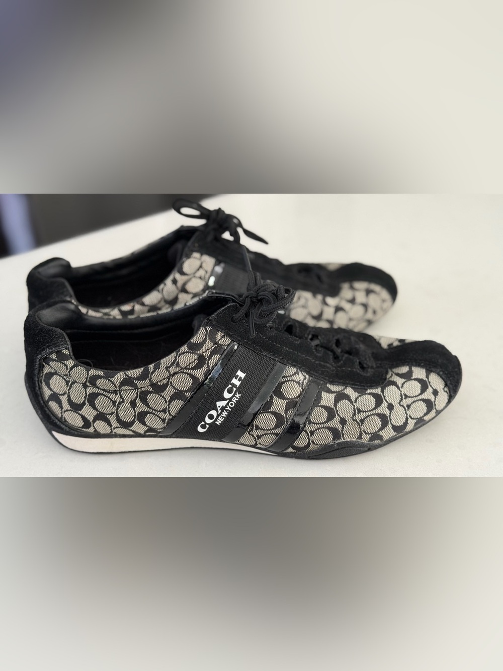 Coach Black and Beige Signature Logo Sneakers